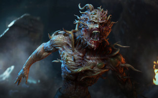 Demonic creature flames smoke glowing - a large mouth free wallpaper