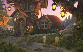 House windows lights architecture landscape - a painting of a house free wallpaper