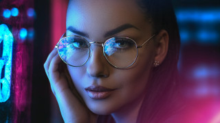 Woman glasses neon background glowing - affinity photo free wallpaper for desktop