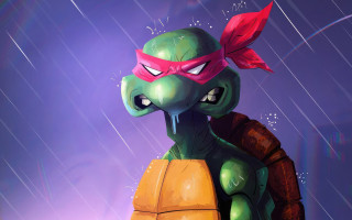 Cartoon turtle red bandana rain - a digital painting free wallpaper for desktop