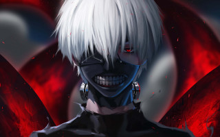 Demon man white hair red - horn free wallpaper for desktop