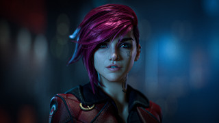 Pink hair cyberpunk jacket blue - cgstudio free wallpaper