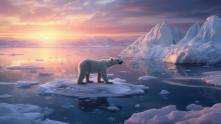 Polar bear ice floet sunset - a polar bear free wallpaper