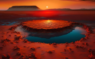 Crater desert sunset mountain space - a sunset in the background and a mountain in the distance free wallpaper