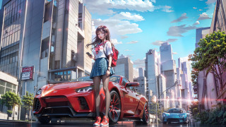 Girl car city street sky - artgerm free wallpaper