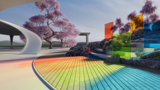 Colorful landscape rainbow walkway trees - global free wallpaper