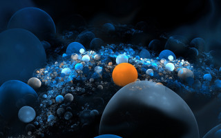 Orange ball space particles raytraced - image of a bunch free wallpaper