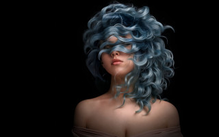 Blue hair dress head photorealism - alberto seveso free wallpaper