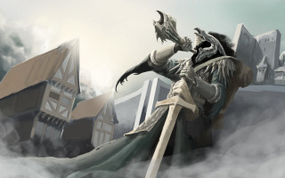 Man robe sword castle clouds - andreas rocha free wallpaper