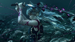 Woman knife field purple flowers - purple flower free wallpaper for desktop