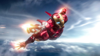 Ironman flying glowing chestlight mecha - his other hand free wallpaper for desktop