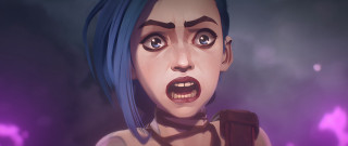 Blue haired woman creepy look - shock art free wallpaper