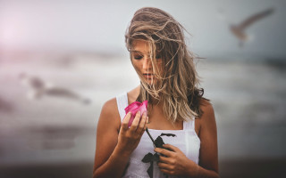 Woman pinkflower bird portrait neo - anna maria barbara abesch free wallpaper for desktop
