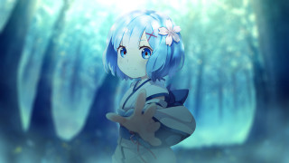 Blue haired girl forest kawaii - kawaii free wallpaper