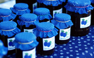 Blue jars jam polka dots - lot free wallpaper