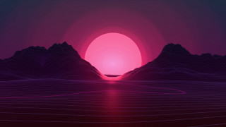 Sunset mountains water pink sun - synthwave style free wallpaper for desktop