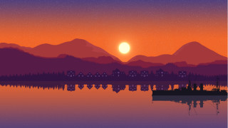 Sunset boat mountains cinematic light - the water and mountains free wallpaper