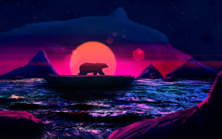 Bear boat sunset mountains sky - a bear free wallpaper
