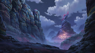 Mountain landscape lava sky clouds - a painting of a mountain landscape free wallpaper