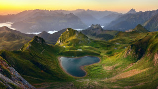 Mountain lake forest sunset cloudy - a lake in the middle of it free wallpaper for desktop