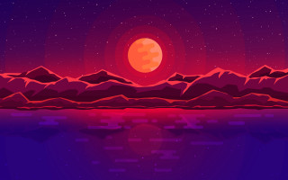 Red moon mountain lake synthwave - synthwave style free wallpaper for desktop