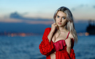 Elina karimova red dress ocean - a red dress free wallpaper for desktop