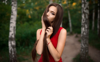 Woman forest path elina karimova - long dark hair free wallpaper