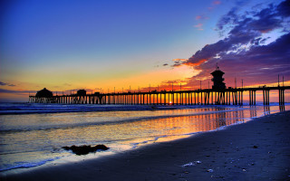 Pier sunset water beach ocean - a pier free wallpaper for desktop
