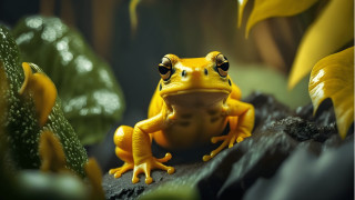 Yellow frog rock forest green - black eye free wallpaper