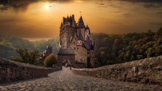 Castle stonewalkway sunset clouds gothic - a stone walkway free wallpaper for desktop