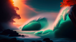 Wave rocky shore sunset red - a rocky shore free wallpaper