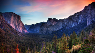 Mountain forest sunset red sky - beautiful landscape free wallpaper