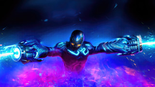 Futuristic man glowing arm armor - a futuristic suit free wallpaper for desktop