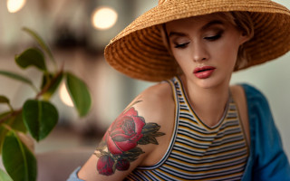 Woman hat rose flower makeup - a tattoo free wallpaper for desktop