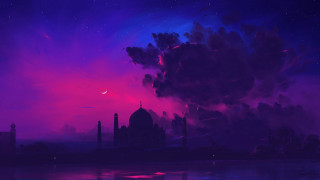 Purple sky building crescent moon - a crescent free wallpaper
