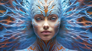 Blue face pattern flowing hair - a blue face free wallpaper