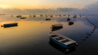 Boats lake sunset clouds tranquil - top of a lake free wallpaper