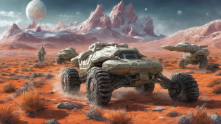 Desert mountains moon vehicles battle - a desert landscape free wallpaper