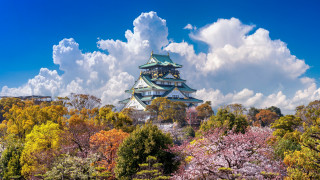 Tower clouds forest sky mountains - japan aimitsu free wallpaper
