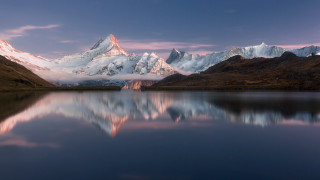 Mountain reflection lake sunset clouds 3 - a pink sky free wallpaper