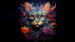 Cat flower face bright colorful - bright color free wallpaper