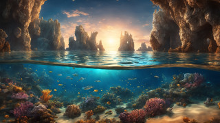 Underwater cave coral reef fish - a coral reef free wallpaper for desktop