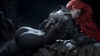 Red haired gothic woman bench - artstation hq free wallpaper for desktop