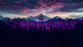 Mountain tower forest sunset purple - a painting of a mountain free wallpaper