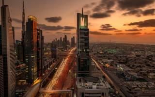 City skyline sunset street light - darrell riche free wallpaper for desktop