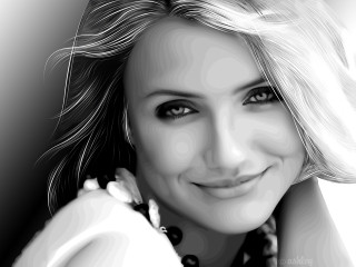 Smiling woman black white background - photorealistic portrait free wallpaper