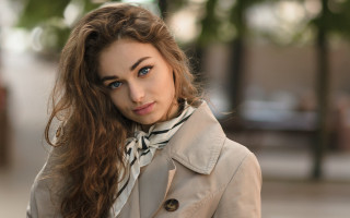 Elina karimova trench coat blue - free portrait wallpaper for desktop