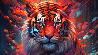 Tiger colorful background spots fire - digital painting free wallpaper for desktop