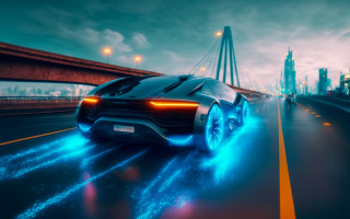 Futuristic car night city bridge - a futuristic car free wallpaper