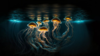 Jellyfish ocean bubbles bioluminescence photorealistic - the bottom of the water free wallpaper